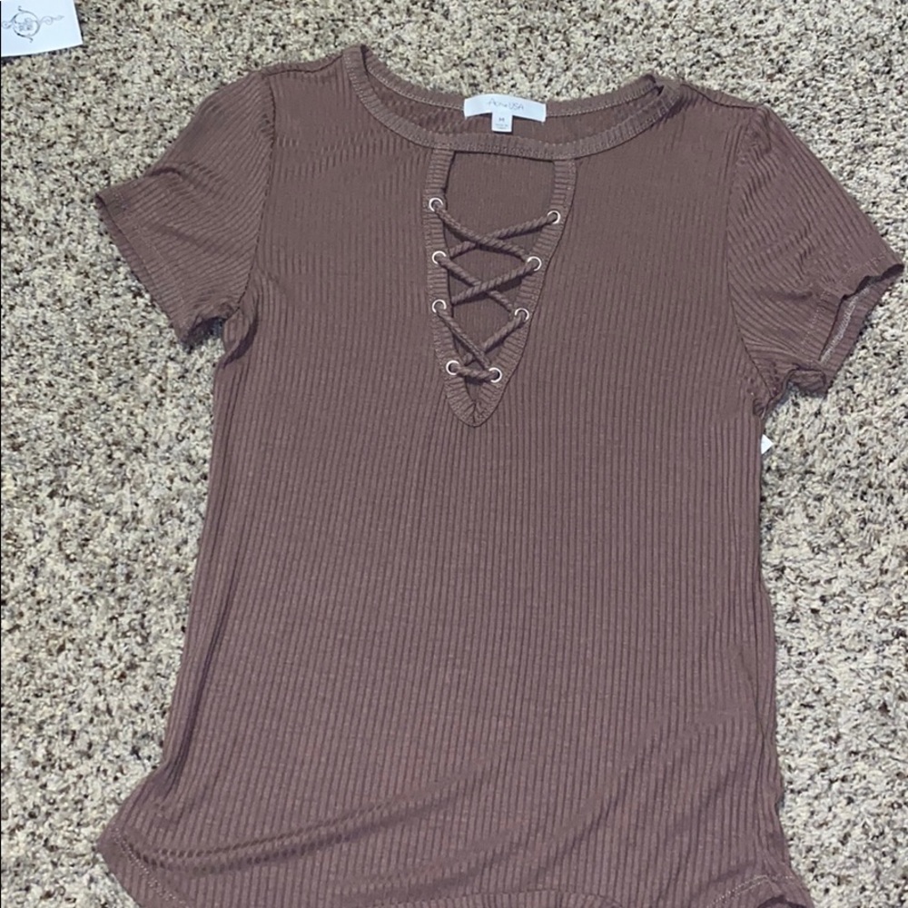 Brown lace up tee